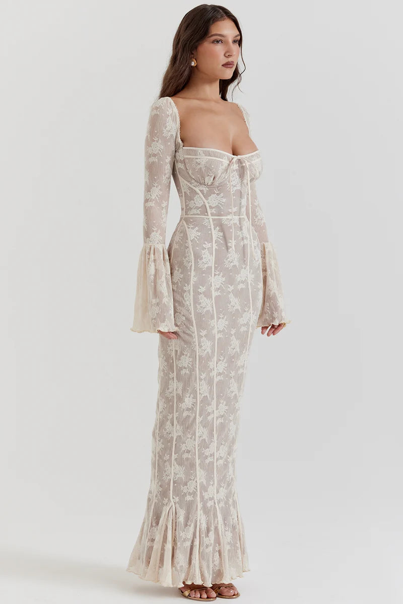 CHARLOTTE SHEER WHITE FLORAL MAXI DRESS