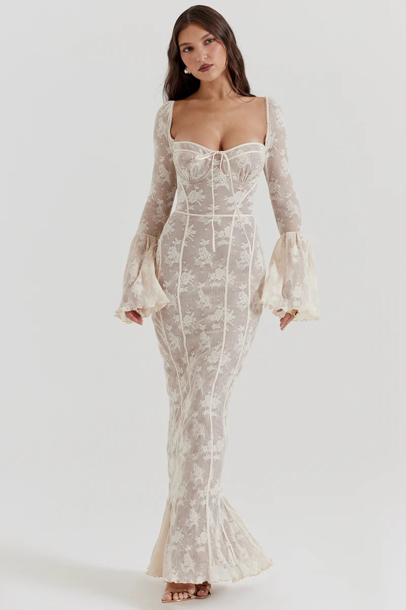 CHARLOTTE SHEER WHITE FLORAL MAXI DRESS