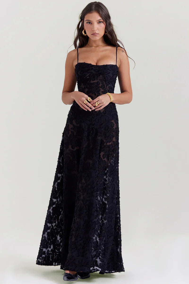 LUNA SHEER FLORAL MAXI DRESS